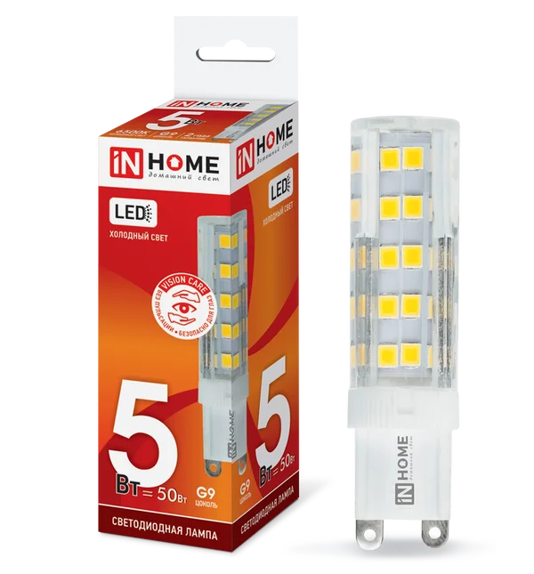 Лампа сд LED-JCD-VC 5Вт 230В G9 6500К 450Лм IN HOME
