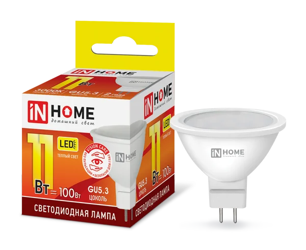Лампа сд LED-JCDR-VC 11Вт 230В GU5.3 3000К 820Лм IN HOME