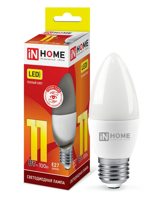 Лампа сд LED-СВЕЧА-VC 11Вт 230В Е27 3000К 990Лм IN HOME