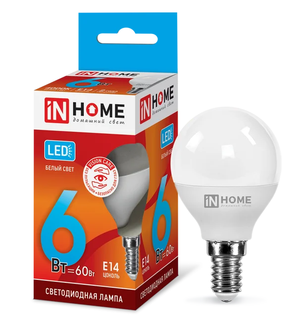 Лампа сд LED-ШАР-VC 6Вт 230В Е14 4000К 480Лм IN HOME