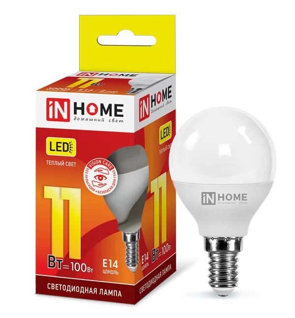 Лампа сд LED-ШАР-VC 11Вт 230В Е14 3000К 820Лм IN HOME
