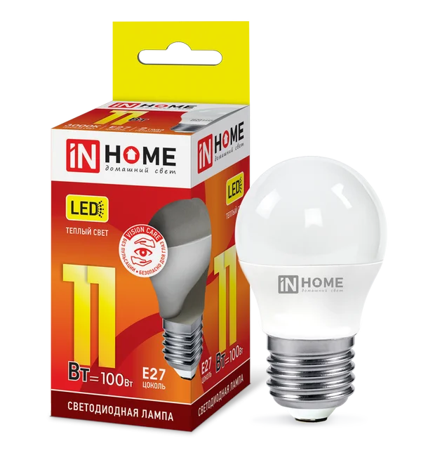 Лампа сд LED-ШАР-VC 11Вт 230В Е27 3000К 820Лм IN HOME