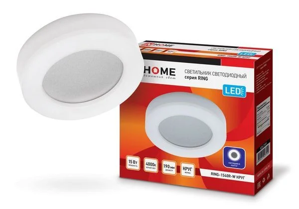 Светильник сд серии RING-1540R-W 15Вт 230В 4000К 910лм 190мм IP65 КРУГ IN HOME