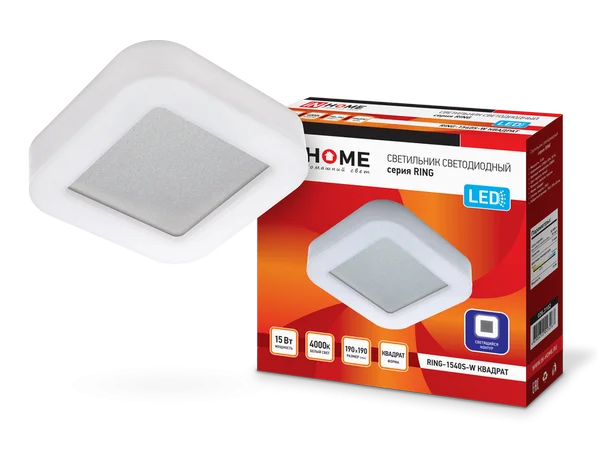Светильник сд серии RING-1540S-W 15Вт 230В 4000К 910лм 190мм IP65 КВАДРАТ IN HOME