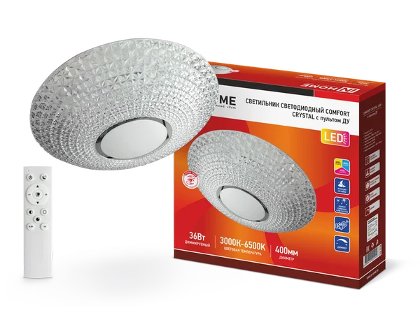 Светильник сд COMFORT CRYSTAL 36Вт 230В 3000-6500K 2900Лм 400×100мм с пультом ДУ IN HOME