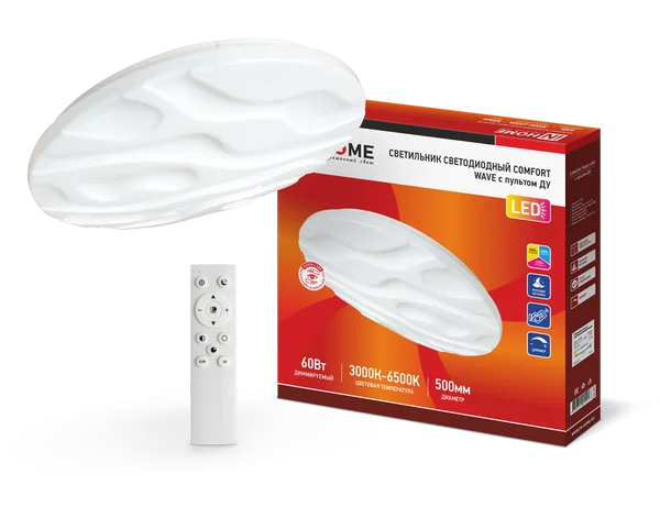 Светильник сд COMFORT WAVE 60Вт 230В 3000-6500K 4800Лм 500×85мм с пультом ДУ IN HOME