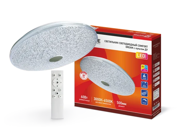 Светильник сд COMFORT DREAM 60Вт 230В 3000-6500K 4800Лм 500×90мм с пультом ДУ IN HOME