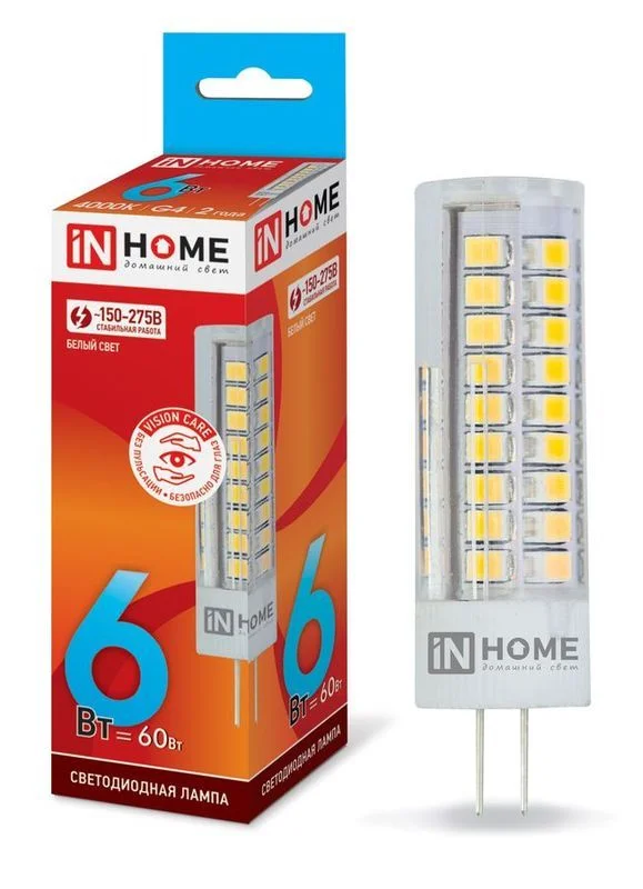 Лампа сд LED-JCD-VC 6Вт 230В G4 4000К 540Лм IN HOME