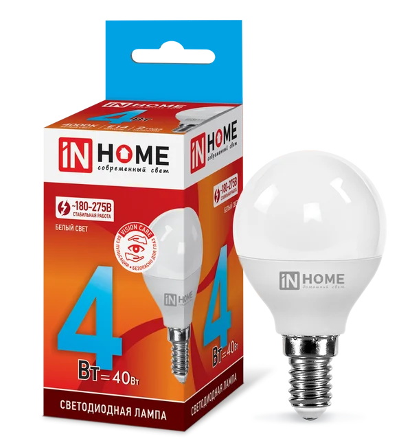Лампа сд LED-ШАР-VC 4Вт 230В Е14 4000К 360Лм IN HOME