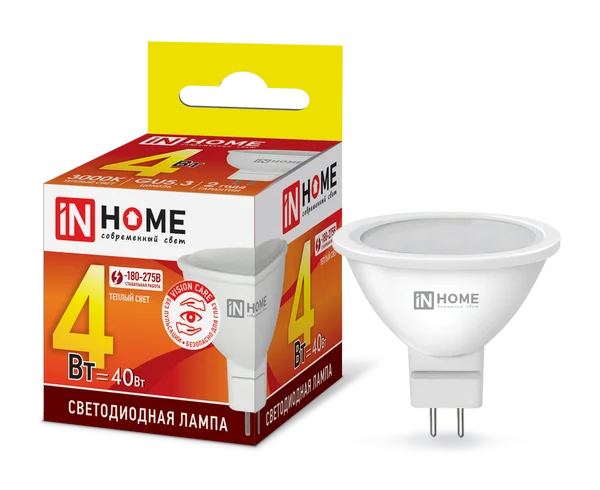Лампа сд LED-JCDR-VC 4Вт 230В GU5.3 3000К 310Лм IN HOME