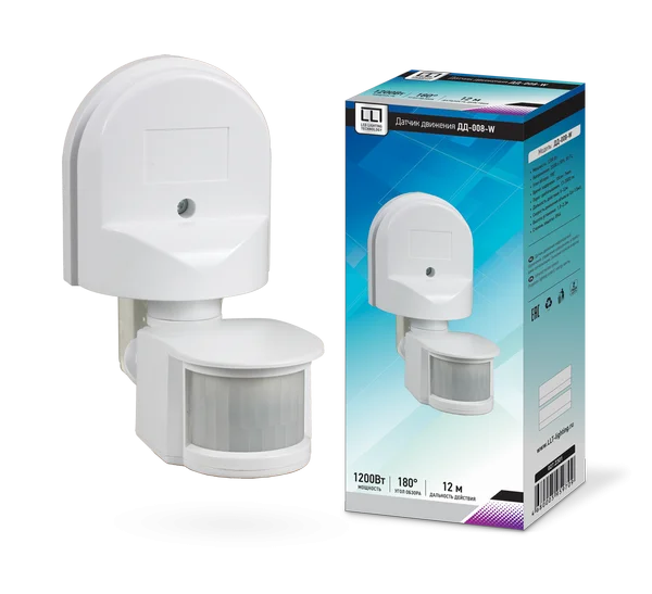 Датчик движения ДД-008-W 1200Вт 180 гр.12м IP44 белый LLT
