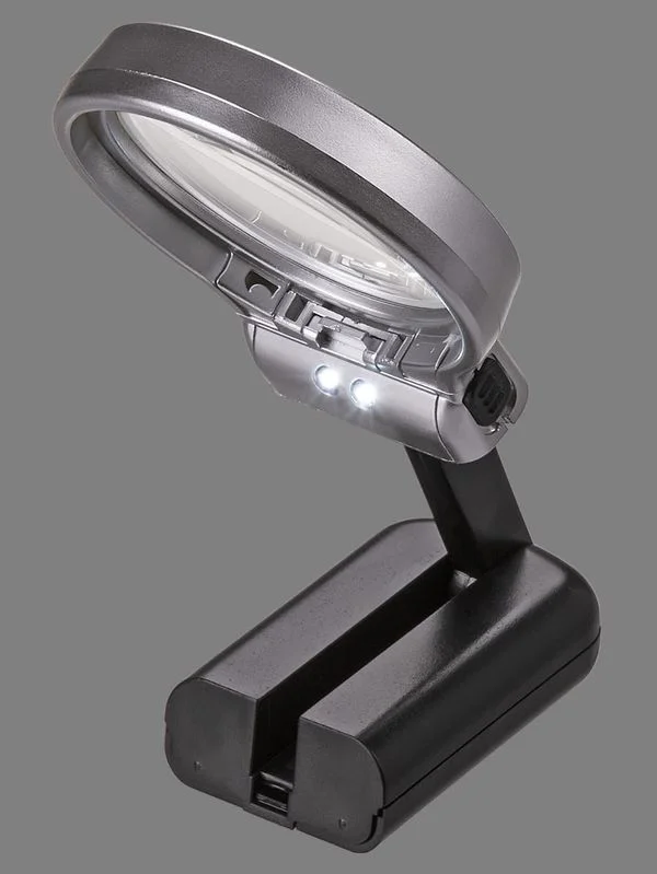 Лупа ручная круглая, d 60 мм, 3-х крат. увел., рукоятка-трансформер, LED подсветка, 2хАА, TDM SQ1025-0903.