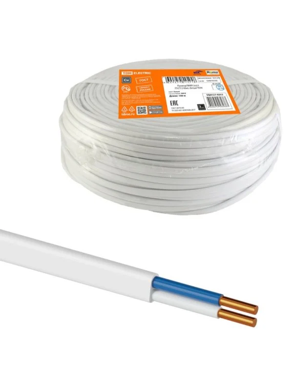 Провод ПВВП 2х2,5 ГОСТ (100м), белый TDM SQ0127-0253