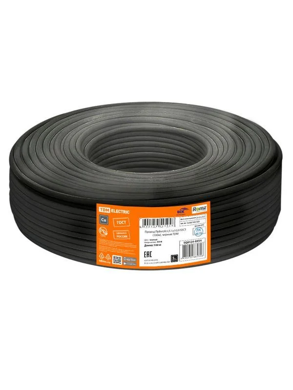 Провод ПуВнг(А)-LS 1х10,0 ГОСТ (100м), черный TDM