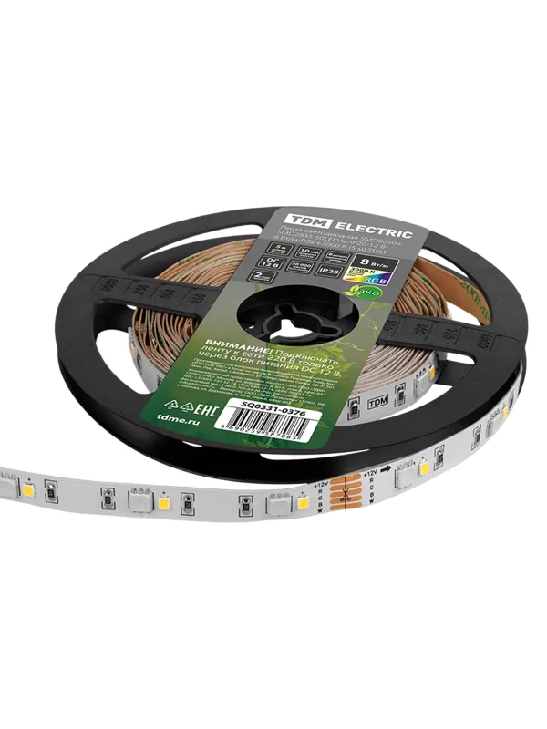 Лента светодиодная SMD5050+SMD2835 60LED/м-IP20-12 В-8 Вт/м-RGB+3000 К (5 м) TDM — изображение 6