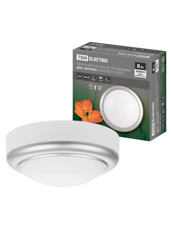Светильник накладной LED ДПО «Антарес» 8Вт 6500К круг 140*58 мм мат.серебро IP54 TDM — изображение 2