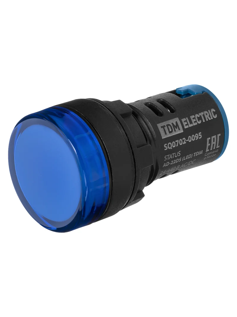 STATUS Лампа сигнальная AD-22DS, LED, d22 мм, 24-440 В AC/DC, IP65, синий TDM — изображение 2