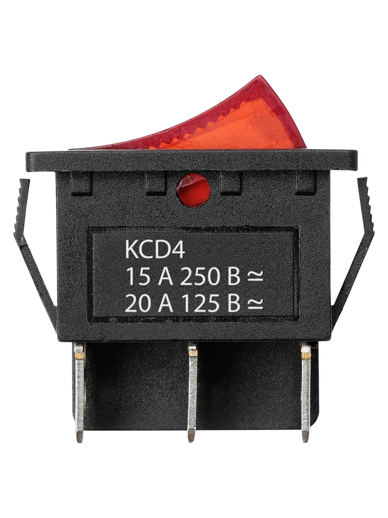 Переключатель клавишный KCD4-203N 250В AC/DC, 2P, 15А, (6с), ON-OFF-ON, c нейтральным положением, черный корпус, красная клавиша с LED подсветкой TDM — изображение 4