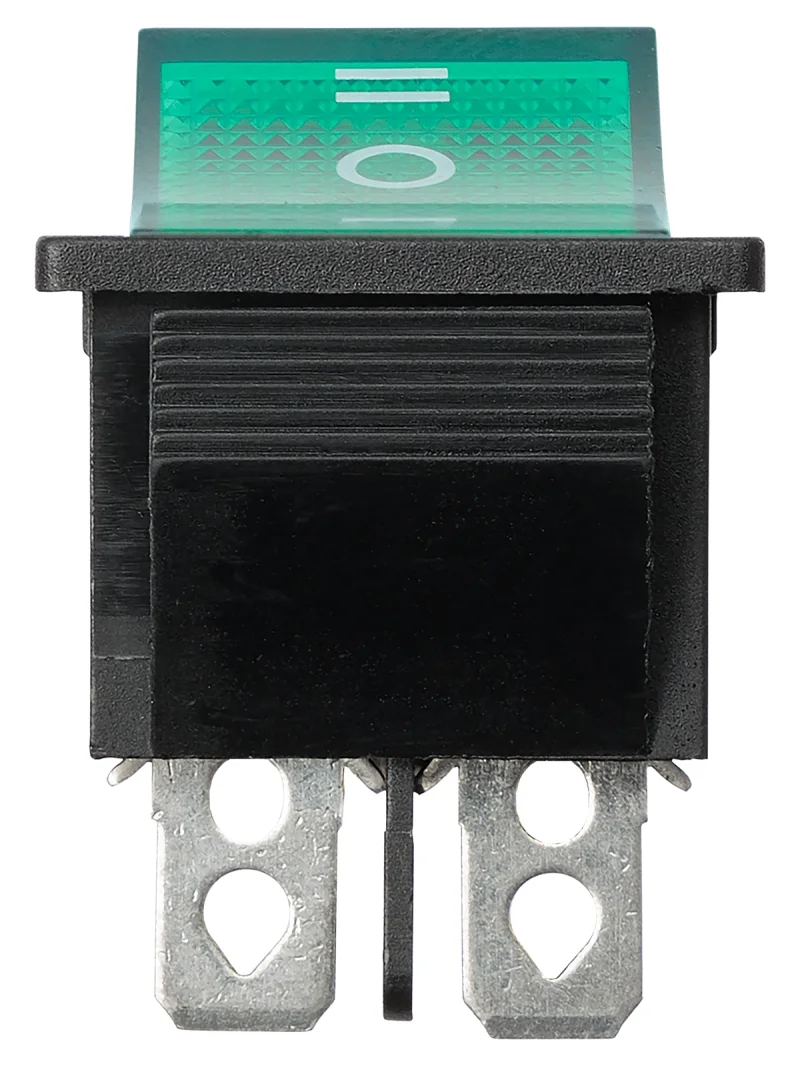 Переключатель клавишный KCD4-203N 250В AC/DC, 2P, 15А, (6с), ON-OFF-ON, с нейтральным положением, черный корпус, зеленая клавиша с LED подсветкой TDM — изображение 5