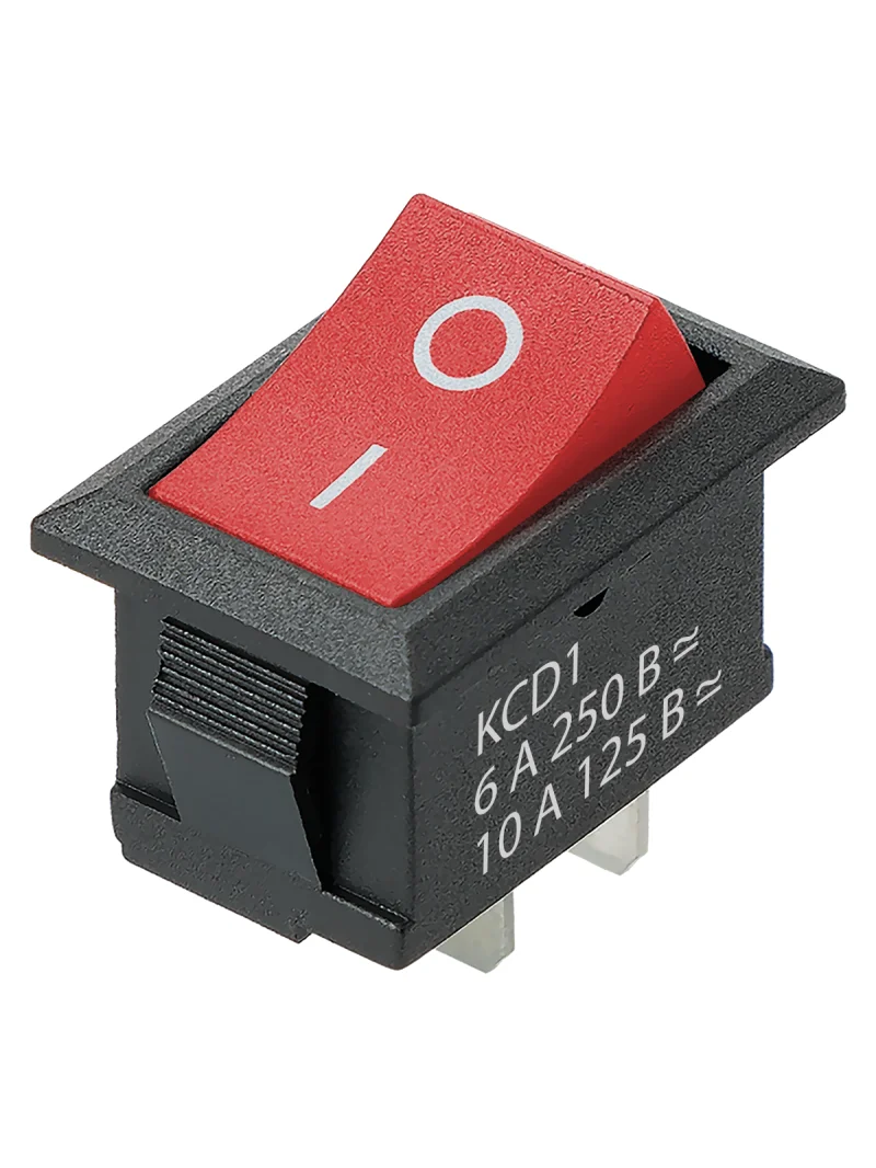 Выключатель клавишный KCD1-101 250В AC/DC, 1P, 6А, (2с), ON-OFF, черный корпус, красная клавиша, Mini, TDM — изображение 2
