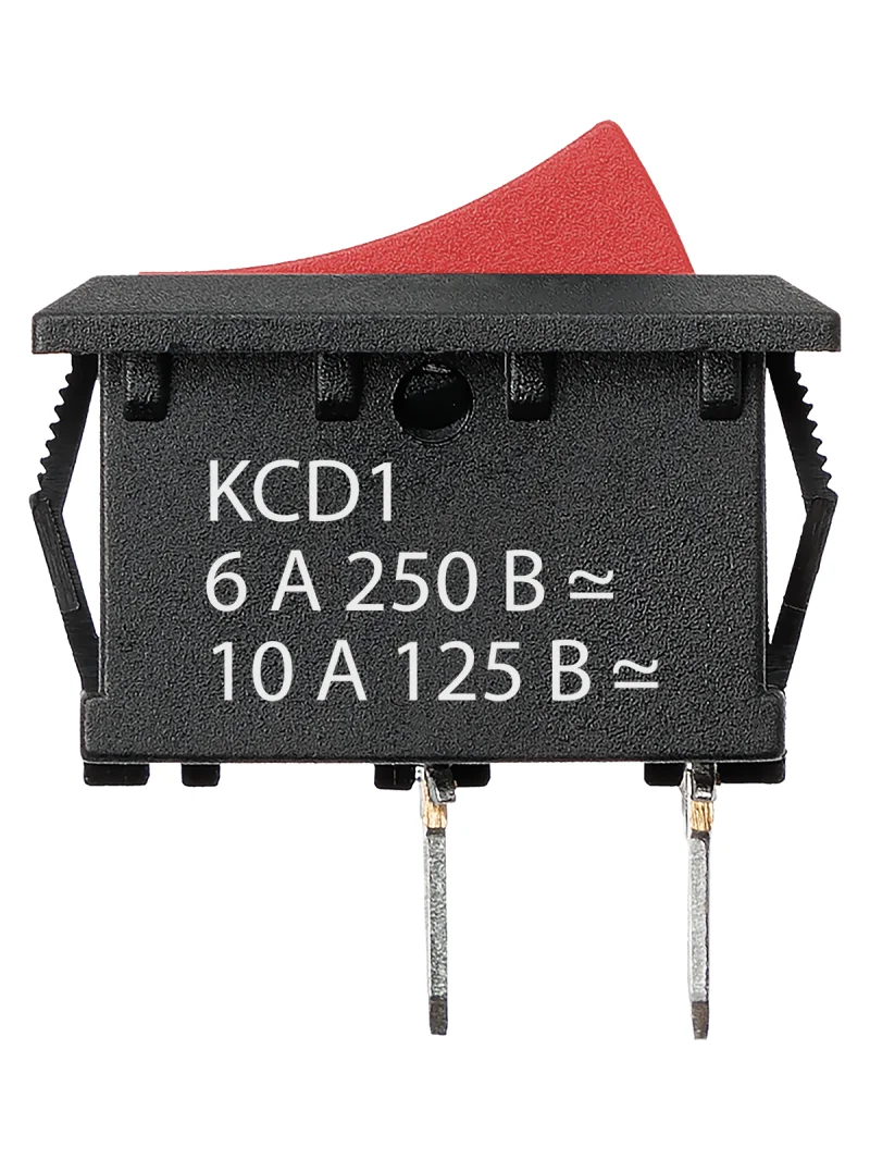 Выключатель клавишный KCD1-101 250В AC/DC, 1P, 6А, (2с), ON-OFF, черный корпус, красная клавиша, Mini, TDM — изображение 4