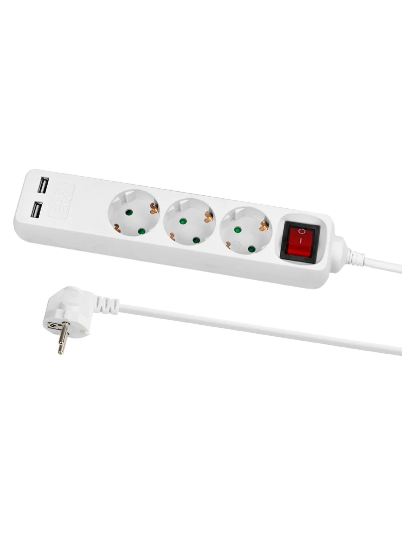 Удлинитель бытовой У03В-USB 3 гнезда, 2USB 2,4А, 3 м, вык., з/к, ПВС 3х0,75мм2 10А/250В белый TDM — изображение 2