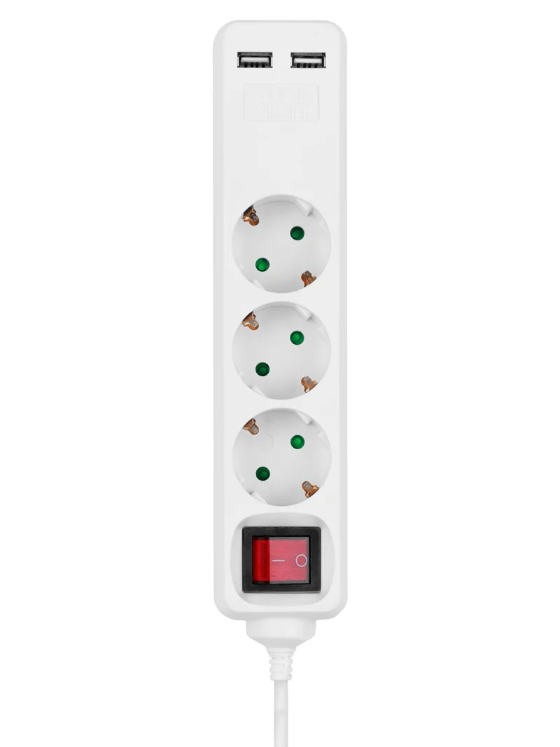 Удлинитель бытовой У03В-USB 3 гнезда, 2USB 2,4А, 3 м, вык., з/к, ПВС 3х0,75мм2 10А/250В белый TDM — изображение 4