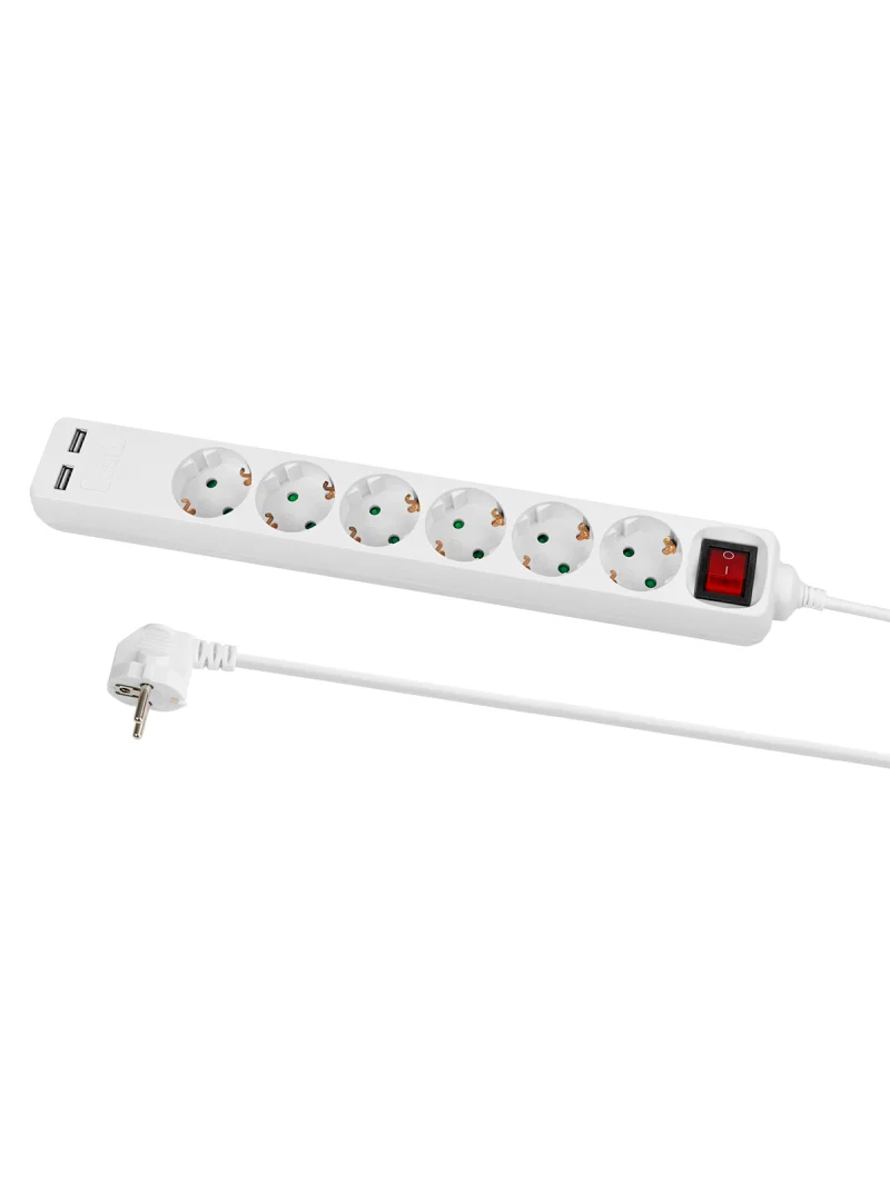 Удлинитель бытовой У06В-USB 6 гнезд, 2USB 2,4А, 3 м, вык., з/к, ПВС 3х0,75мм2 10А/250В белый TDM — изображение 2