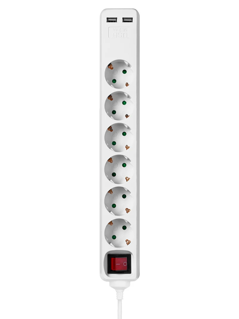 Удлинитель бытовой У06В-USB 6 гнезд, 2USB 2,4А, 3 м, вык., з/к, ПВС 3х0,75мм2 10А/250В белый TDM — изображение 4