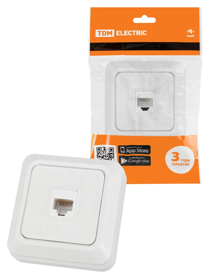 Розетка компьютерная (RJ-45) открытой установки IP20, белая «Ладога» TDM