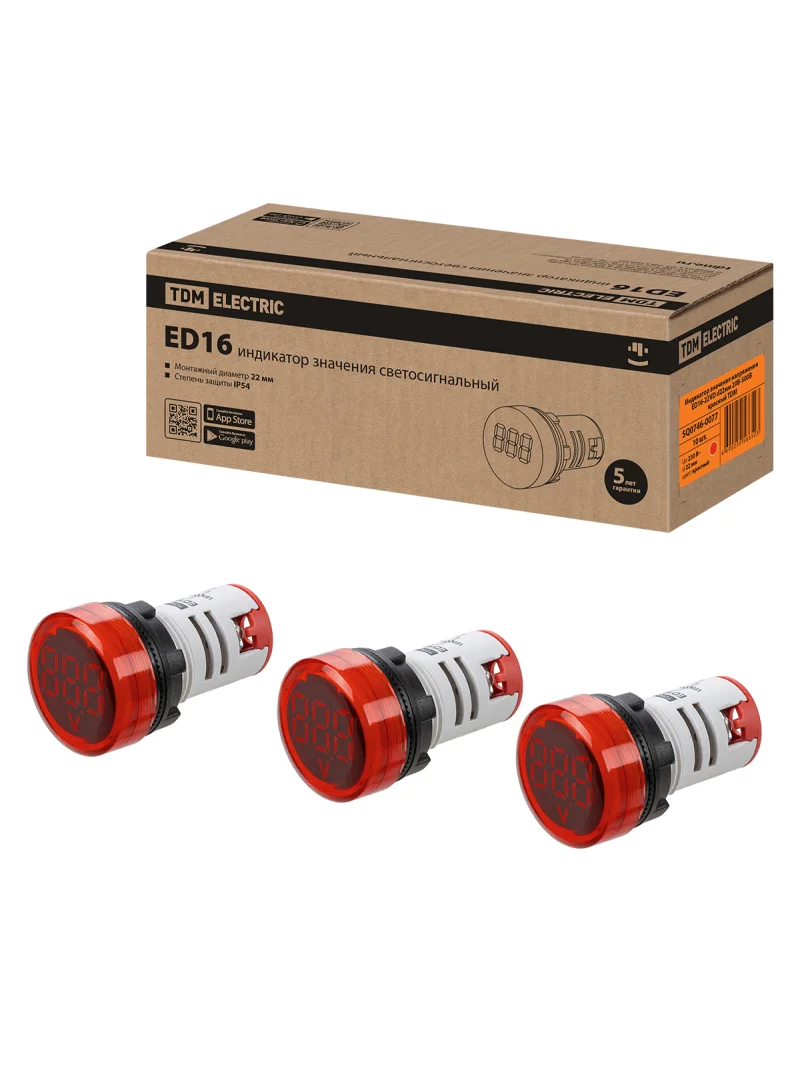 Индикатор значения напряжения ED16-22VD d22мм 20В-500В красный TDM