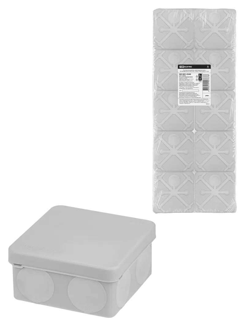 Коробка расп., двухкомп. для прямого монтажа ОП 80х80х40 мм, IP66, 8 вх., HF, серая, (10 шт) TDM