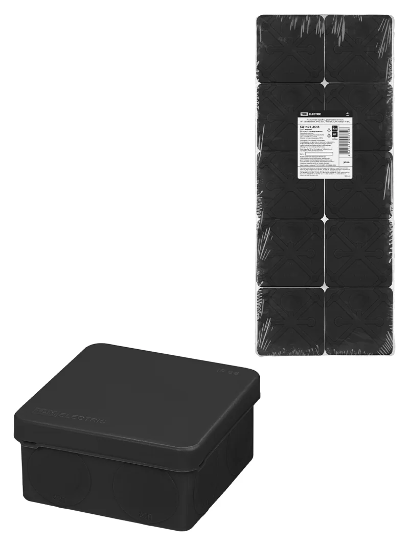 Коробка расп., двухкомп. для прямого монтажа ОП 80х80х40 мм, IP66, 8 вх., HF, черная, (10 шт) TDM