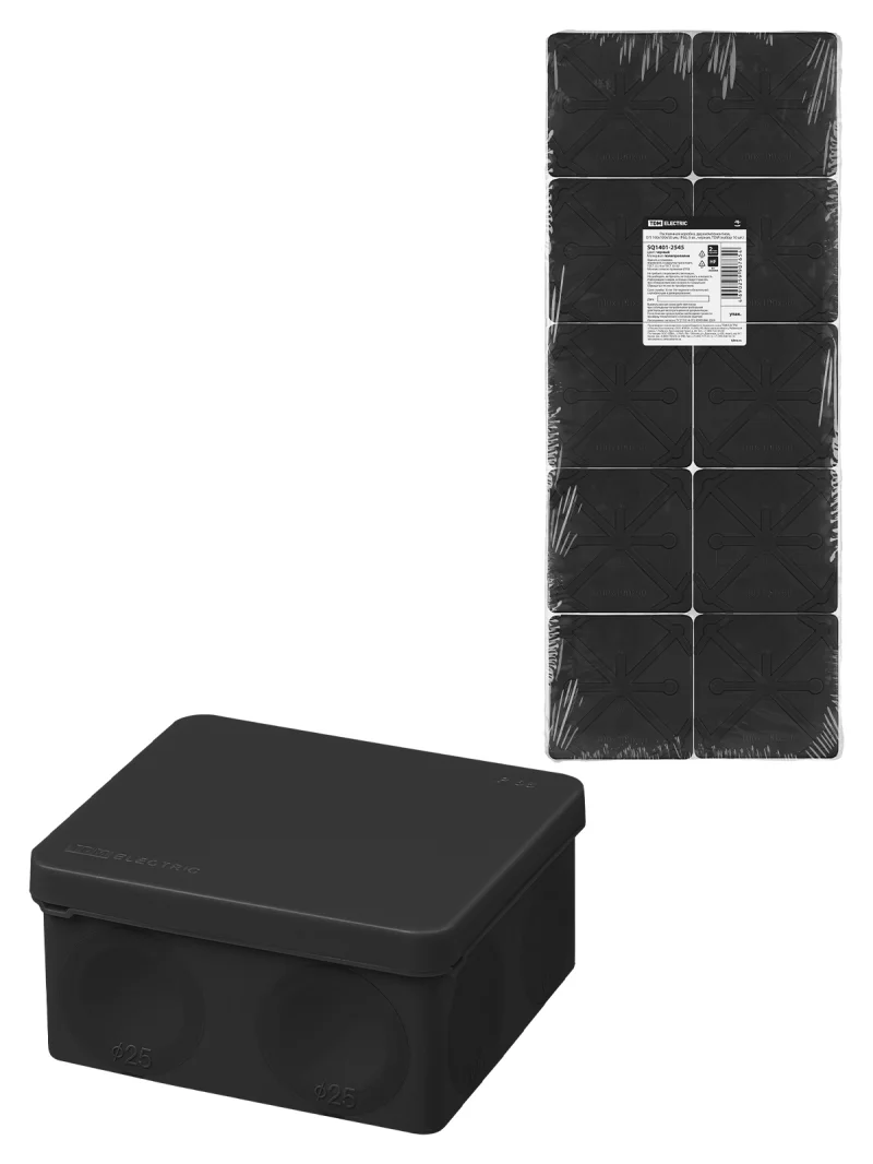 Коробка расп., двухкомп. для прямого монтажа ОП 100х100х50 мм, IP66, 8 вх., HF, черная, (10 шт) TDM