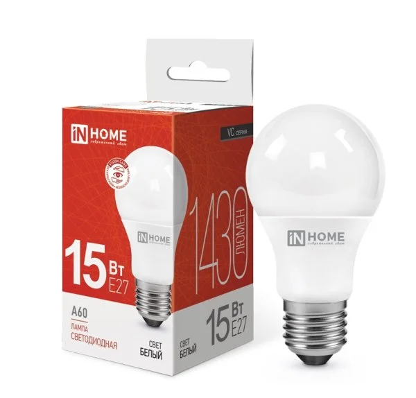 Лампа сд LED-A60-VC 15Вт 230В Е27 4000К 1350Лм IN HOME