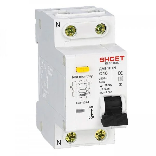 Диф.авт. ДА 8 1Р+N 16А 30мА SHCET уст. шина-S0000484