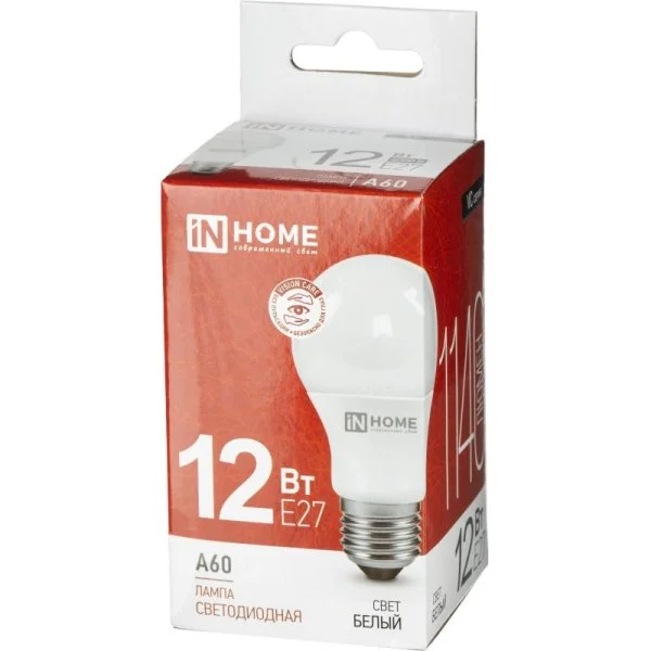 Лампа сд LED-A60-VC 12Вт 230В Е27 6500К 1080Лм IN HOME