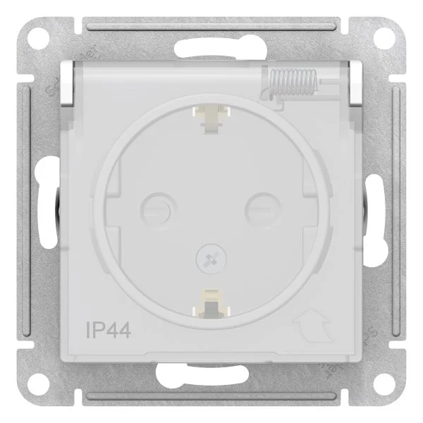 Розетка 1-м СП AtlasDesign Aqua 16А IP44 с заземл. защ. шторки с крышкой механизм бел. SE-ATN440146
