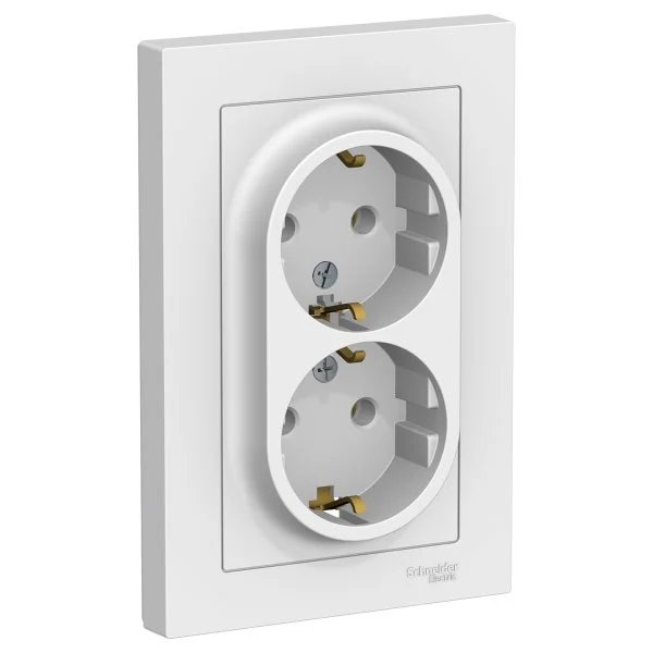 Розетка 2-м СП AtlasDesign 16А IP20 с заземл. в сборе бел. SchE ATN000124-ATN000124
