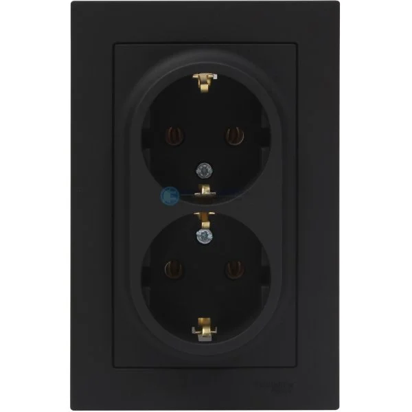 Розетка 2-м СП AtlasDesign 16А IP20 с заземл. в сборе карбон SE-ATN001024
