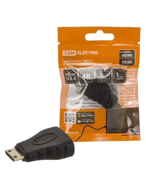 Переходник «АВП 2» штекер mini HDMI- гнездо HDMI, позолоченные контакты, TDM — изображение 2