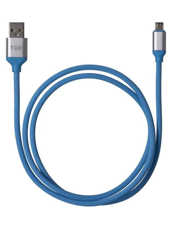 Дата-кабель, ДК 16, USB — micro USB, 1 м, силиконовая оплетка, голубой, TDM