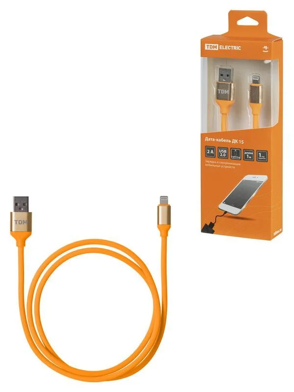 Дата-кабель, ДК 15, USB — Lightning, 1 м, силиконовая оплетка, оранжевый, TDM — изображение 3