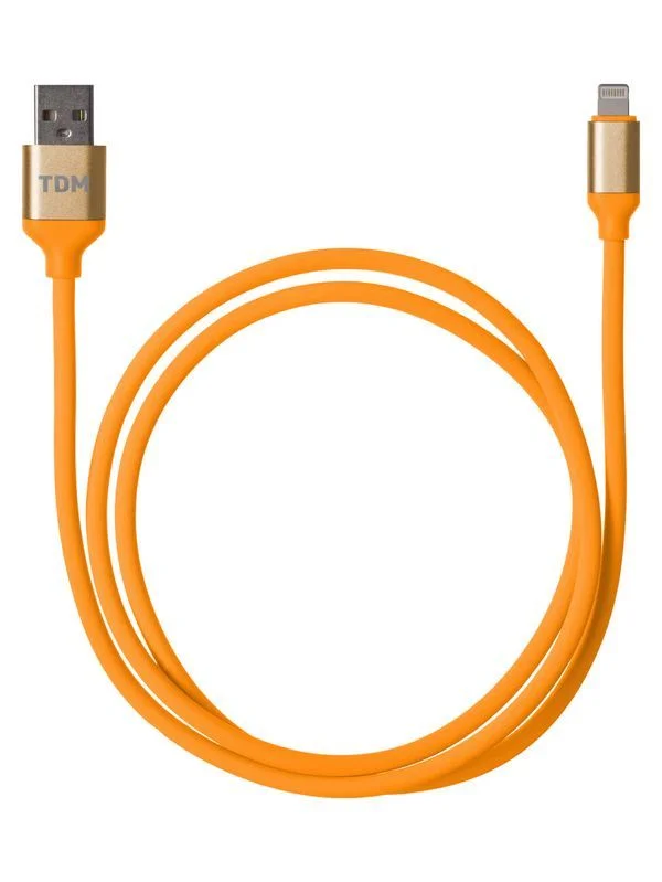 Дата-кабель, ДК 15, USB — Lightning, 1 м, силиконовая оплетка, оранжевый, TDM — изображение 2