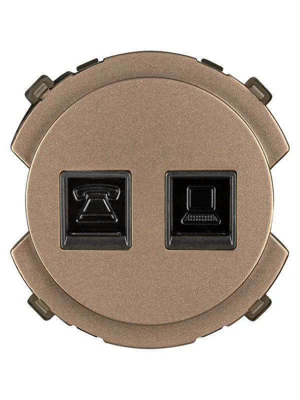 Розетка телефонная RJ11 + компьютерная RJ45 бронза, «Байкал» TDM — изображение 5