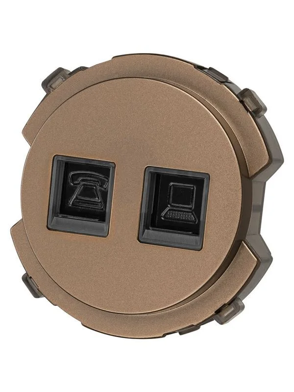 Розетка телефонная RJ11 + компьютерная RJ45 бронза, «Байкал» TDM — изображение 2