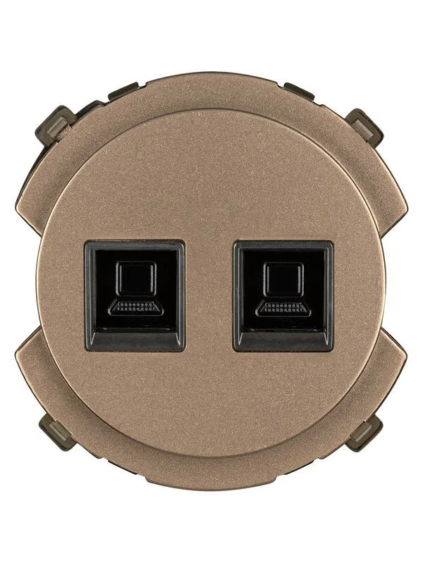 Розетка компьютерная двойная RJ45 бронза, «Байкал» TDM