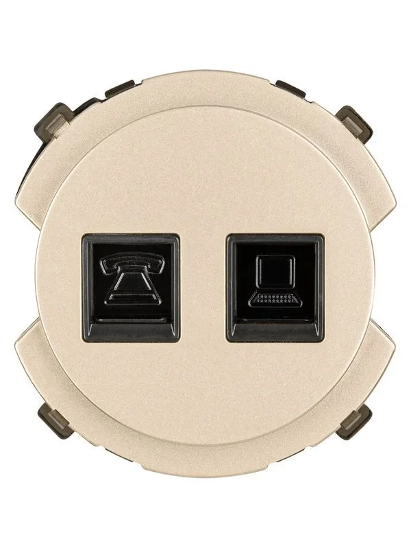 Розетка телефонная RJ11 + компьютерная RJ45 шампань, «Байкал» TDM — изображение 2