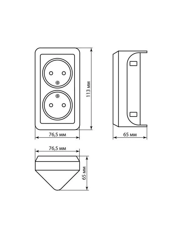 Розетка угловая двойная 2П открытой установки с з/ш IP20 250В 10А сл. кость «Ладога» TDM — изображение 2