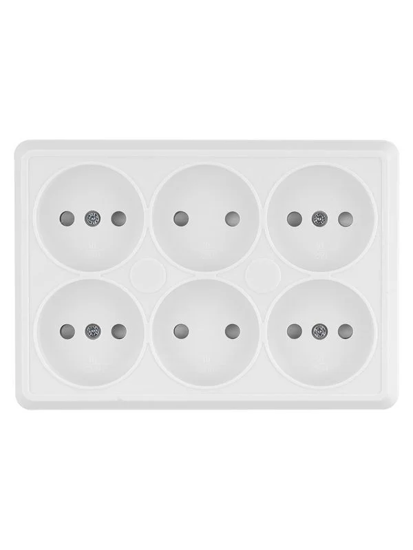 Розетка шестиместная 2П открытой установки IP20 10A с защитными шторками белая «Ладога» TDM — изображение 5
